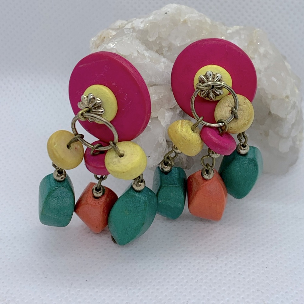Vintage Wooden Bead Earrings 1980’s Vibe